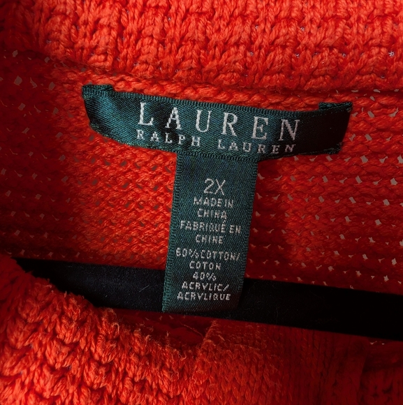 Lauren Ralph Lauren Women's 2X Knit Sweater Orange Full Zip Button - Picture 3 of 6